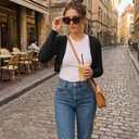 U.Vomade Women's Cropped Cardigan Bolero Shrug Open Front Sweater Long Sleeve S-XL (L)