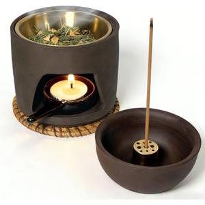 5 in 1 Incense Diffuser & Holder Set, Ceramic Aromatherapy Burner for Incense Sticks and Dried Herbs, Multi-Use Wax Warmer for Bedtime Calm, Yoga, Unique Meditation Gift