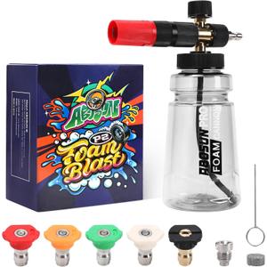 Foam Cannon for Pressure Washer with Wide Mouth, Adjustable Snow Foam Lance for Car Wash, 1/4" Quick Connect, 5 Nozzle Tips, Extra 1.1mm Orifice for Thick Foam