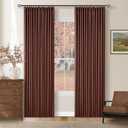 Chestnut Brown Pleated Linen Blackout Curtains 84 Inches Long for Bedroom Living Room Pinch Pleat Black Out Thermal Insulated Ring Hooks Back Tab Room Darkening Drapes Maroon Curtains with Liner
