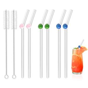 5-Pack Sea Shell Design Glass Straws - Shatter Resistant Reusable Drinking Straws with 2 Brushes, Elegant Beach Ocean Theme Drinkware for Party Wedding Favors (Blue Pink Green)