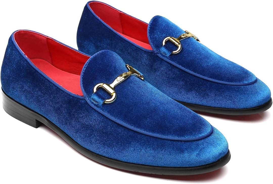 Men's Velvet Loafers Wedding Party Prom Homecoming Shoes (10, Blue)