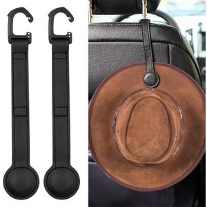 2 Pack Cowboy Hat Holder for Truck, Leather Magnetic Cap Clip, Truck Car Seat Hat Organizer Accessories for Men and Women, Suitable for Car, SUV, Pickup Seat Back Headrest Hat Clip Storage (Black)