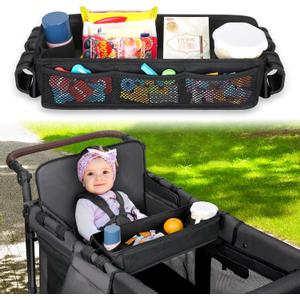 AROUY Stroller Snack Tray Attachment - Universal Stroller Snack Tray for Wonderfold Wagon W4 Accessories - Snack Tray for Kids - Easy to Clean Stroller Wagon Snack Tray with Cup Holder (L (W2 Model))