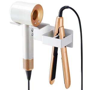 Hair Dryer Holder Wall Mounted, Hair Straightener Holder Metal, Adhesive Blow Dryer and Hair Straightener Holder, Bathroom Bedroom Hair Tool Organizer for Flat Iron,Curling Iron,Hairdryer (White)