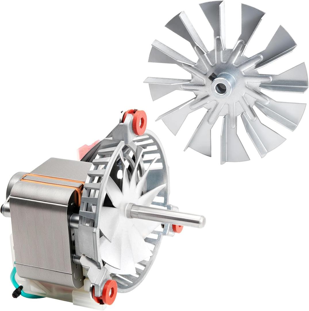 Replacement 3-21-08639 Combustion Blower Exhaust Fan Motor for Harman Accentra P35I & PF120 Pellet Stoves, With 3-21-00661 4 3/4" Single-sided Paddle Fan Blade for Harman