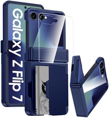 GooseBox for Samsung Galaxy Z Flip 7 Case Wallet RFID Card Holder&Hinge Protection&HD Screen Protector, Full Body Shockproof Cover for Galaxy Z Flip 7(Blue)