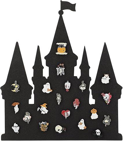 BENECREAT Black Castle Pin Board Cork Board, 40x35cm Bulletin Display Board Wall Mounted Cork Board for Brooch Pin Collection Display, Office Home and School Decor