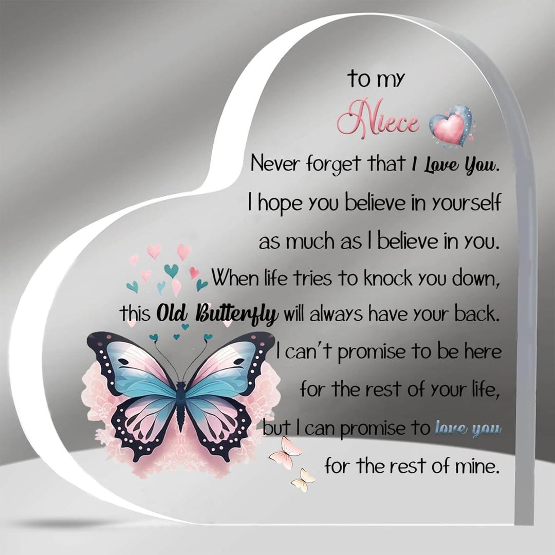 Niece Inspirational Gifts Acrylic Plaques My Girl Graduation Gift Women Birthday Christmas Appreciate Cute Butterfly Signs for Her Best Go to University Encourage Souvenirs From Uncle Auntie