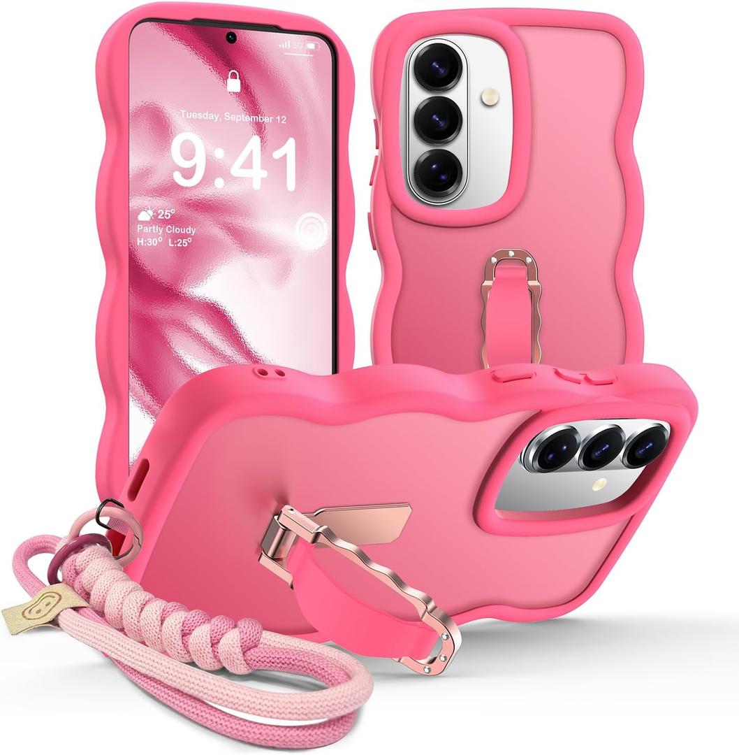 XYZ for Samsung Galaxy S26 Case with Stand & Strap, Wavy Phone Case