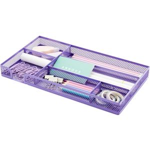 Annova Desk Drawer Organizer Tray for Office Organization - Metal Mesh - Storage Tray with Dividers for Pens, Desktop Accessories, Bathroom, Kitchen, Makeup and Office Supplies (Small, Purple)