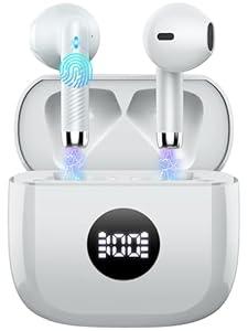 Wireless Earbuds, Bluetooth 5.4 Ear Buds LED Power Display Headphones Bass Stereo, Bluetooth Earbuds in-Ear Noise Cancelling Mic, 40H Playback Mini Case IP7 Waterproof Sports Earphones for Android iOS (Black)