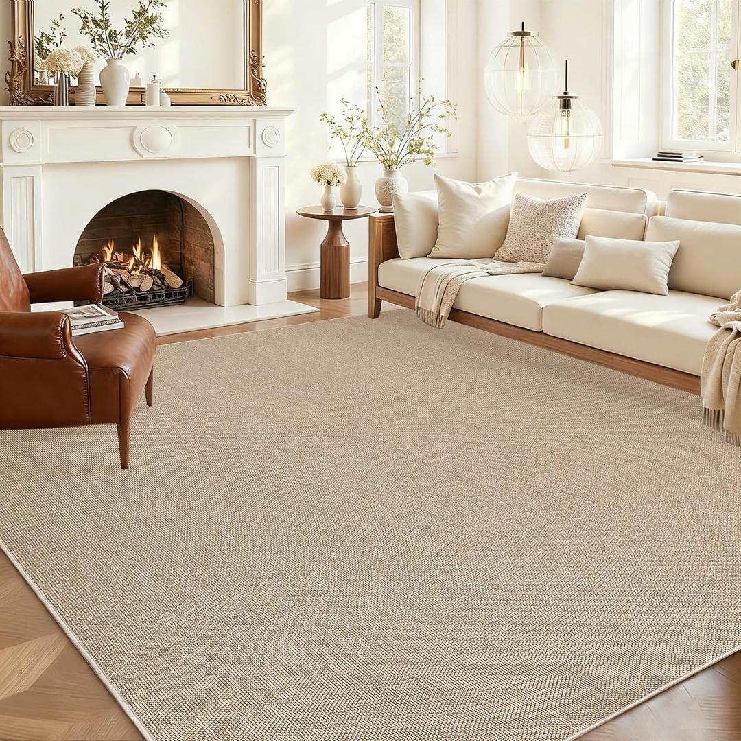 Garvee Large Washable Rug 9x12 Modern Solid Rugs for Living Room Tan
Non Slip Woven Textured Bedroom Rug Ultra-Thin Non-Shedding Farmhouse Carpet Neutral Foldable Throw Rugs for Bedroom Office