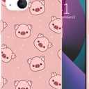 MAYCARI Cute Pink Pig Phone Case for iPhone 14 Pro Max, Pink Liquid Silicone Girly Cases, Cartoon Soft Gel Rubber Full-Body Protective Microfiber Lining Shockproof Cover