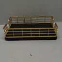 Wican Guest Towel Holder Tray for Bathroom, Oak and Iron Napkins Holder for Powder Room Dinning Table Wooden Basket for Disposable Paper Hand Towels Gold and Black