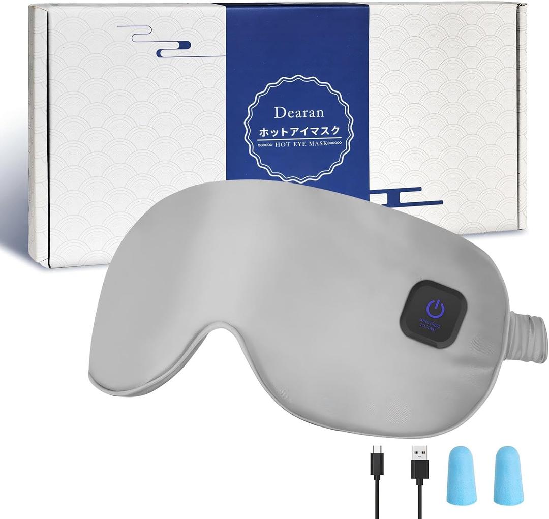 Silk Heated Eye Mask Cordless Rechargebale for Dry Eyes,Warm Eye Heating Pad No Pressure, Sleep Eye Mask Gift for Men Women (Gray)