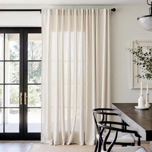 jinchan Extra Wide Sliding Door Curtain 96 Inch Length Natural Linen Curtains Semi Sheer Drapes for Patio Door Living Room Bedroom Home Office Light Filtering Beige Drapes 100 Inches Wide 1 Panel (*Ecru)
