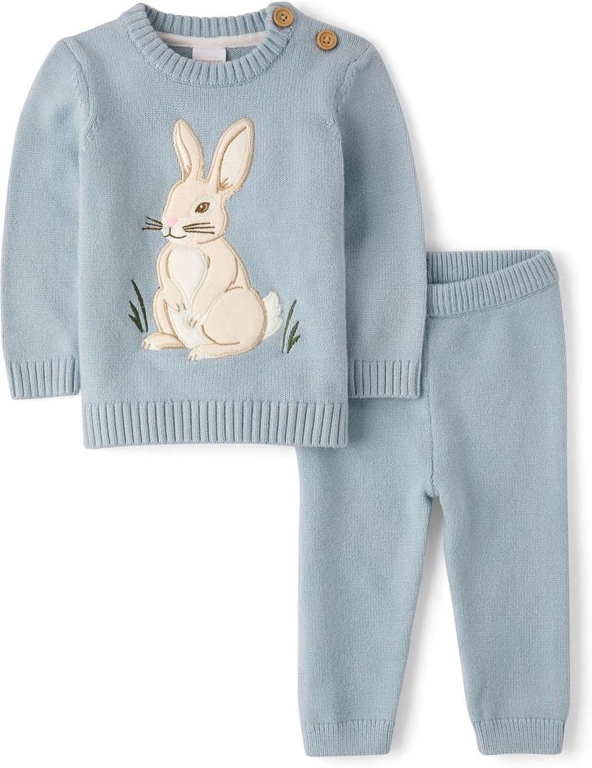 Gymboree Baby And Newborn Long Sleeve Sweater and Pants 2-piece Outfit Set (12-18 Months, Dusty Blue Bunny)