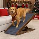 Adjustable Dog Ramp for Bed - Foldable Wooden Ramp for Dogs to Get on Bed, Couch, or Car with 16.5" Wide Walking Space (Walnut Wood with Gray Carpet, Large)
