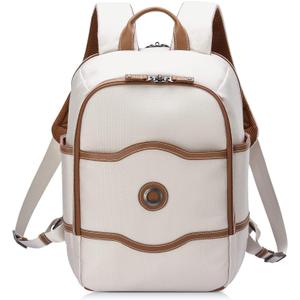 DELSEY PARIS Chatelet Air 2.0 - Travel Laptop Backpack - Fits 14" Laptop - Water-Repellent Recycled Fabric Backpack - Vegan Leather Trim - Smart Trolley Band, Angora (One Size)