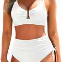 Yonique Women's Two Piece High Waisted Bikini Set Tummy Control Swimsuit Full Coverage Bathing Suit (White), Large