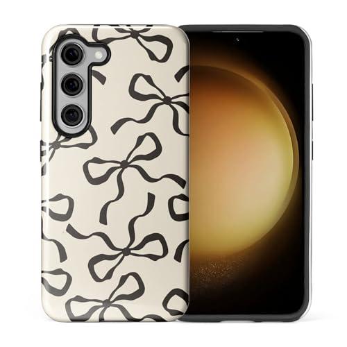 Ilikediy for Samsung Galaxy S23 Case,HL2 Aesthetic Black Bow Hybrid 2 Layer Hard Shell Silicone Protective Pattern Design Case