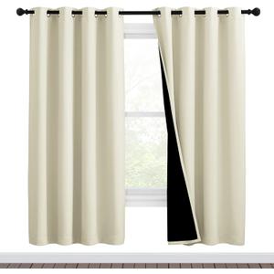 NICETOWN Living Room Completely Shaded Draperies, Privacy Protection & Noise Reducing Ring Top Drapes, Black Lined Insulated Window Treatment Curtain Panels (Beige, 2 Pieces, W46 x L72)