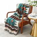 Homesy Boho Throw Blankets Southwestern Bed Throws Cover Reversible Green Aztec Southwest Blanket for Couch Chair Sofa Home Outdoor Beach Car Tent Travel Camping 63"x87"