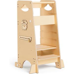 Wooden Toddler Standing Tower, Adjustable Height Learning Tower for Kids, 17.7"D x 22.8"W x 35.6"H