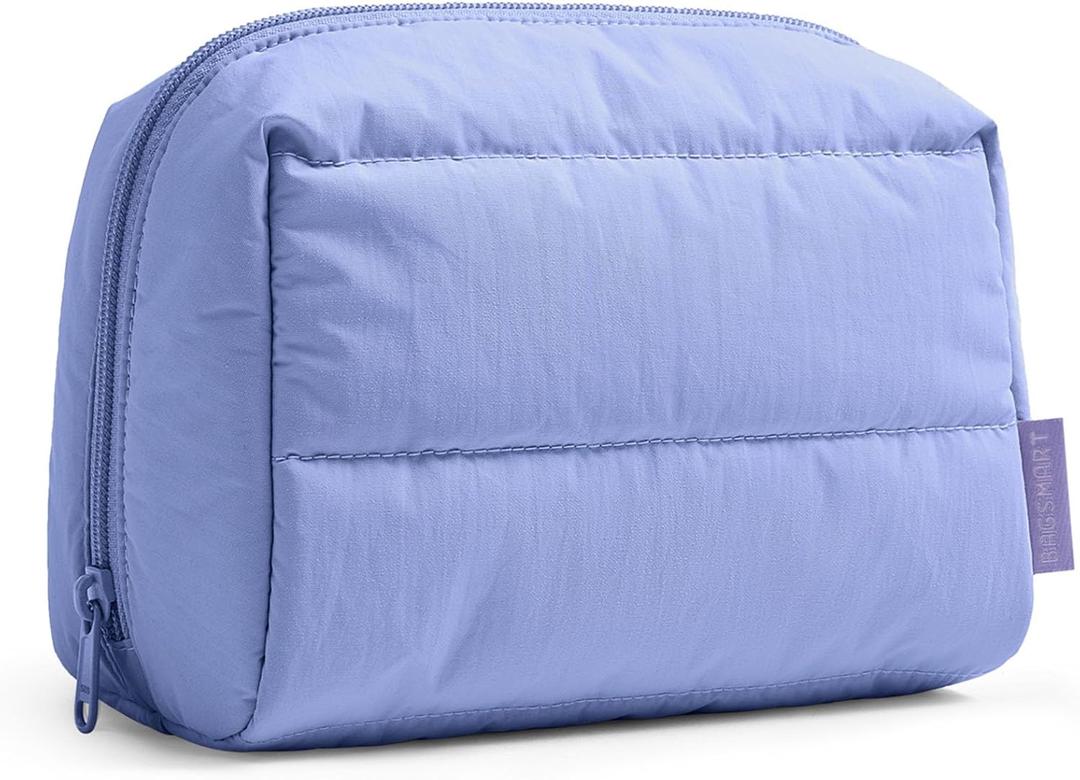 BAGSMART Puffy Makeup Bag, Wide Opening Cosmetic Bag Compact & Spacious, Water-Resistant Travel Organizer Pouches for Women (Lavender)