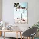 Beach Coastal Canvas Wall Art: Seaside Palm Tree Painting Ocean Swing Hanging on Coconut Trees Picture Light Blue Sky Seascape Artwork Decor for Living Room 36"x24"x1panel