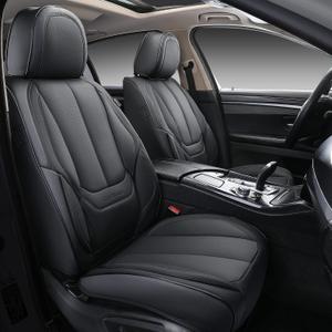 Coverado Seat Covers Full Set, Black Seat Covers for Cars 5 Seats, Car Seat Protector, Waterproof Nappa Leather Car Seat Cushion, Front and Rear Car Seat Cover Fit for Most Sedans SUV Pick-up Truck