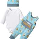 MIGU Easter Outfit Baby Boy Girl Outfit My First Easter Outfit Long-Sleeved Onesie 3-Piece Set Romper (6-9 Months, Blue)
