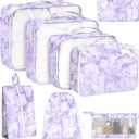 8 Set Packing Cubes for Travel, Luggage Packing Organizers Accessories Large Toiletries Bag for Clothes Shoes Cosmetics (8Set-Purple Marble)