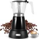 Coffee Maker Electric Moka Pot, Espresso Coffee Italian Aluminum Espresso Machine Cafetera Pot 300ml, Portable Machine Moka Maker with Detachable Base Overheat Protection for Home Travel, Black