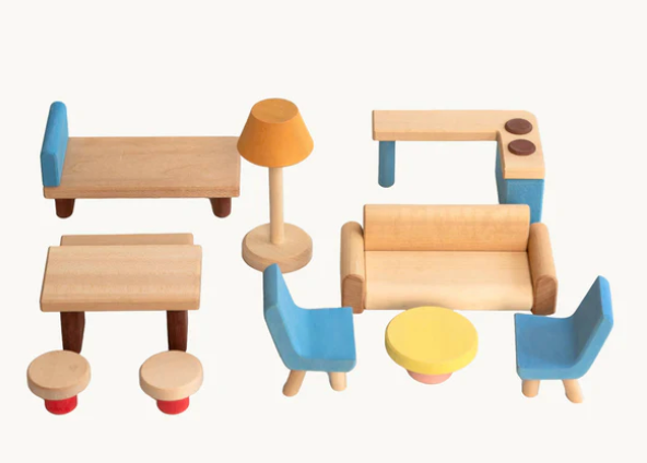 AVDAR Wooden Dollhouse Furniture and Accessories Set, 18 Pcs Miniature Doll House Furniture with Wood Dolls for Bedroom/Living Room/Dining Room Pretend Play Furniture Toys for Kids Boys Girls Age 3+