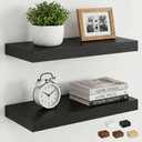 Dreamland 32inch Floating Shelves for Wall, Rustic Black Floating Shelves for Bathroom|Bedroom|Kitchen, Deep Wall Mounted Book Shelf, Wood Storage Display Shelf for Home Decor, Set of 2