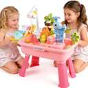 Upgraded Toddler Sand Water Table Toy with Electric Water Pump, Kids Sand Water with Faucet/Play Food Accessories/Fishing Toy, Kitchen Play Sink Toys for Girl Boy Age 3+ (Pink)