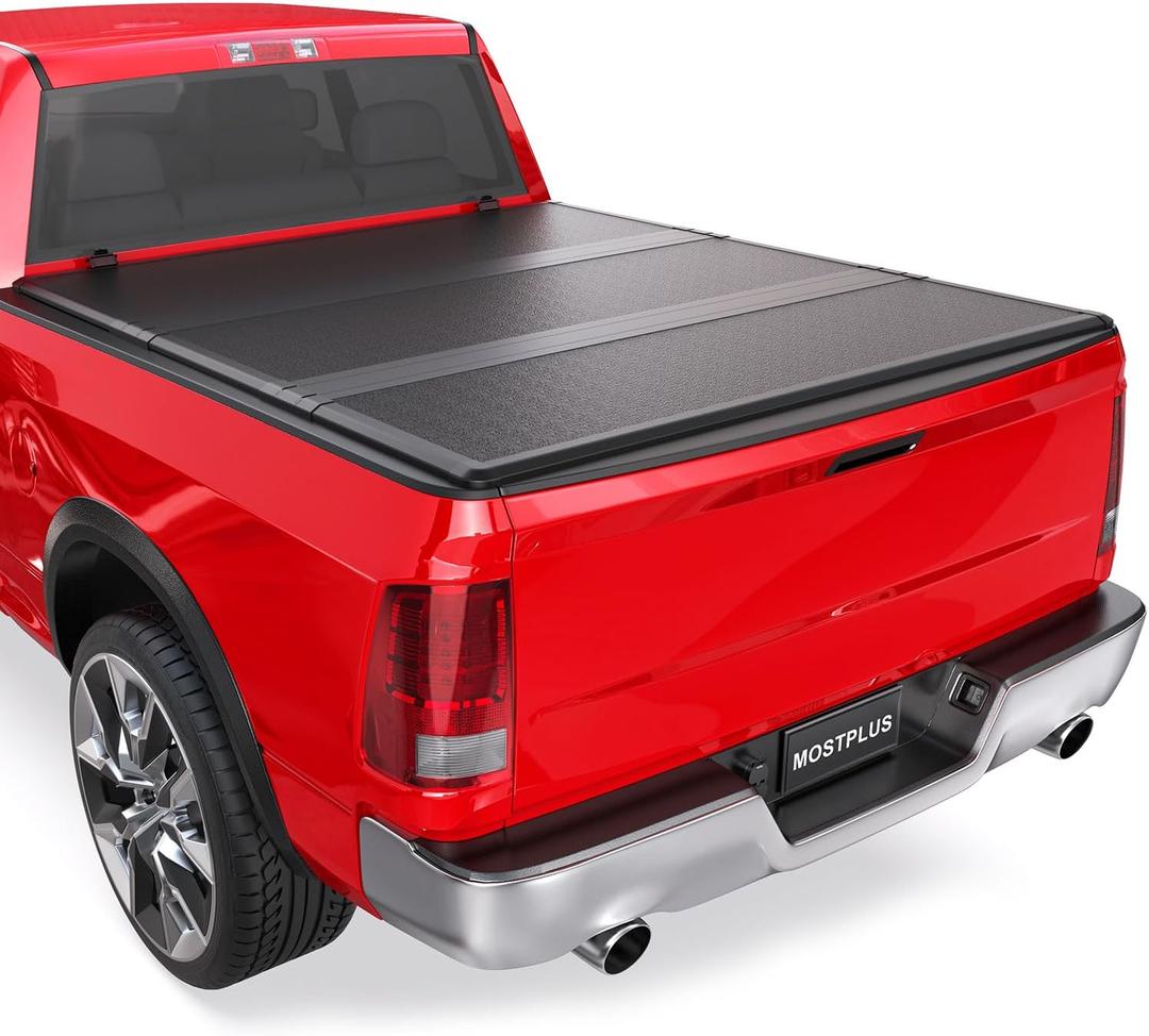 MOSTPLUS Fiberglass Tri-Fold Hard Truck Bed Tonneau Cover Compatible with 2009-2024 Dodge Ram 1500 Inclu. Classic & New Body (w/o Ram Box)-5.8 FT Bed On Top 67.4 in
