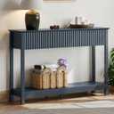 Treocho 47" Fluted Console Table with 3 Drawers, Narrow Long Entryway Table with Storage and Shelf, 2-Tier Sofa Table Behind Couch Accent Tables for Entrance Foyer, Hallway, Living Room, Blue