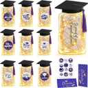 9 Pcs Graduation Centerpieces for Tables with LED Lights, Class of 2026 Graduation Tables Decorations, Mason Jar Style Table Decor with String Lights, Caps, Notes Cards, Stickers & Adhesive Spots