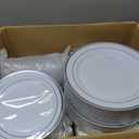 Goodluck 700 Piece Silver Plastic Dinnerware Set for 100 Guests, Disposable Plates for Party, Include: 100 Dinner Plates, 100 Dessert Plates, 100 Pre Rolled Napkins with Silverware, 100 Cups