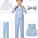 DISAUR Boys Suits Toddler Tuxedo Suit Wedding Ring Bearer Outfit Vest Pants Dress Shirt Bowtie Boutonniere for 5-6 Years