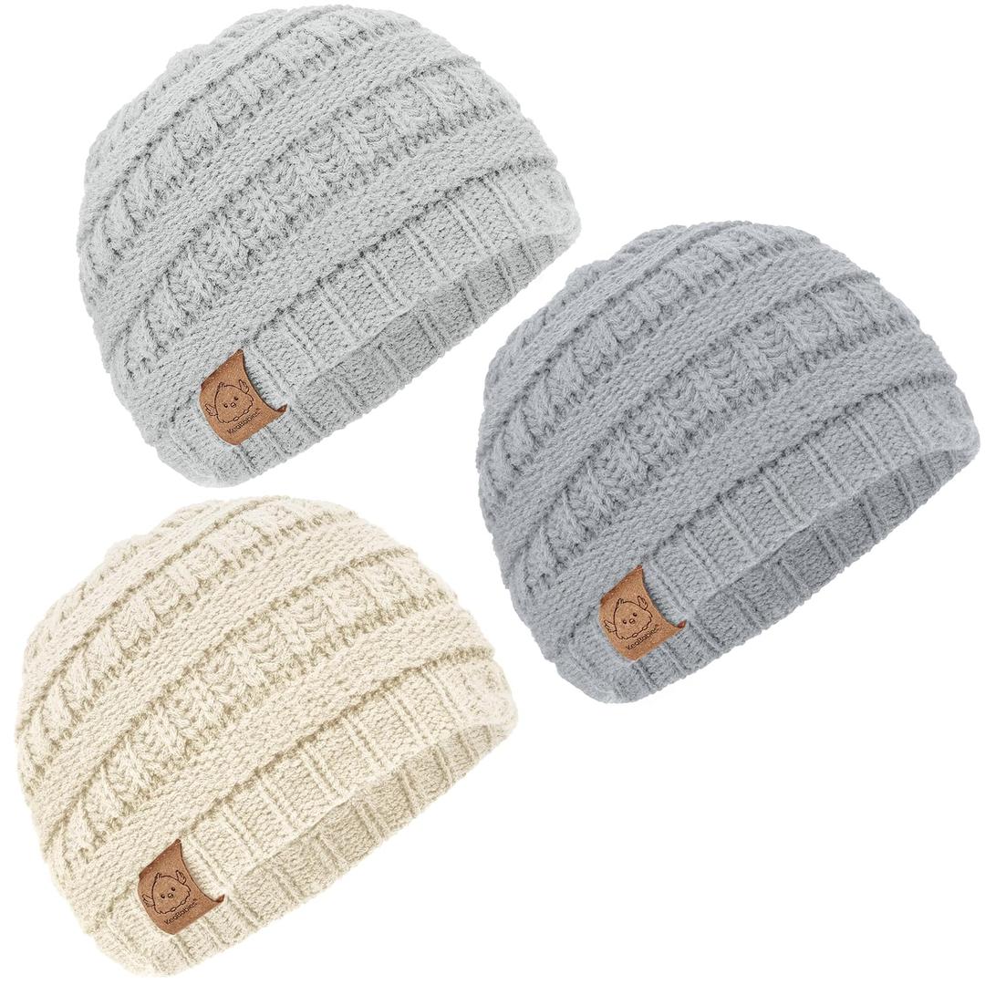 KeaBabies 3-Pack Baby Beanies for Boys, Girls - Soft, Cute Baby Winter Hats 0-6 Months, Stretchy Knit, Warm Toddler Winter Hat, Newborn, Infant, Toddler Beanie for Babies Girl, Boy (Cloud, S)