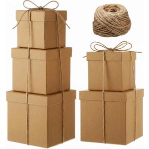 Cholemy 5 Pcs Square Nesting Boxes Decorative Gift Boxes with Lid and Ribbon Assorted Sizes Wrap for St. Patrick's Day, Carnival, Anniversary, Birthday, Bridal Shower Party Gifts(Champagne Gold)