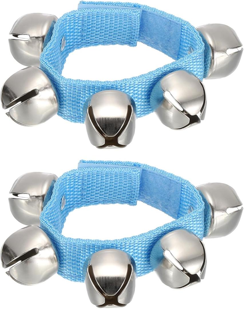 PATIKIL 2pcs Wrist Bells, Jingle Bells Ankle Bells Hand Bells Wrist Bells Bracelet Percussion Instruments Musical Rhythm Band with 5 Silvery Bells for Party Christmas, Blue