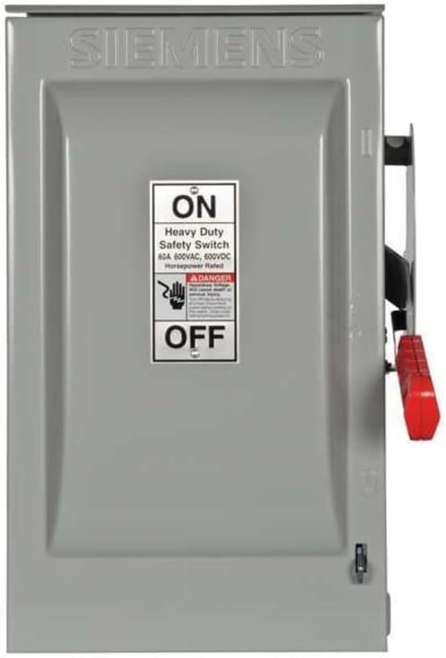 Siemens HF362R 60-Amp 3 Pole 600-volt 3 Wire Fused Heavy Duty Safety Switches,  60 Amp, 3 Pole, 600V, 3 Wire, Fused HD, Type 3R
