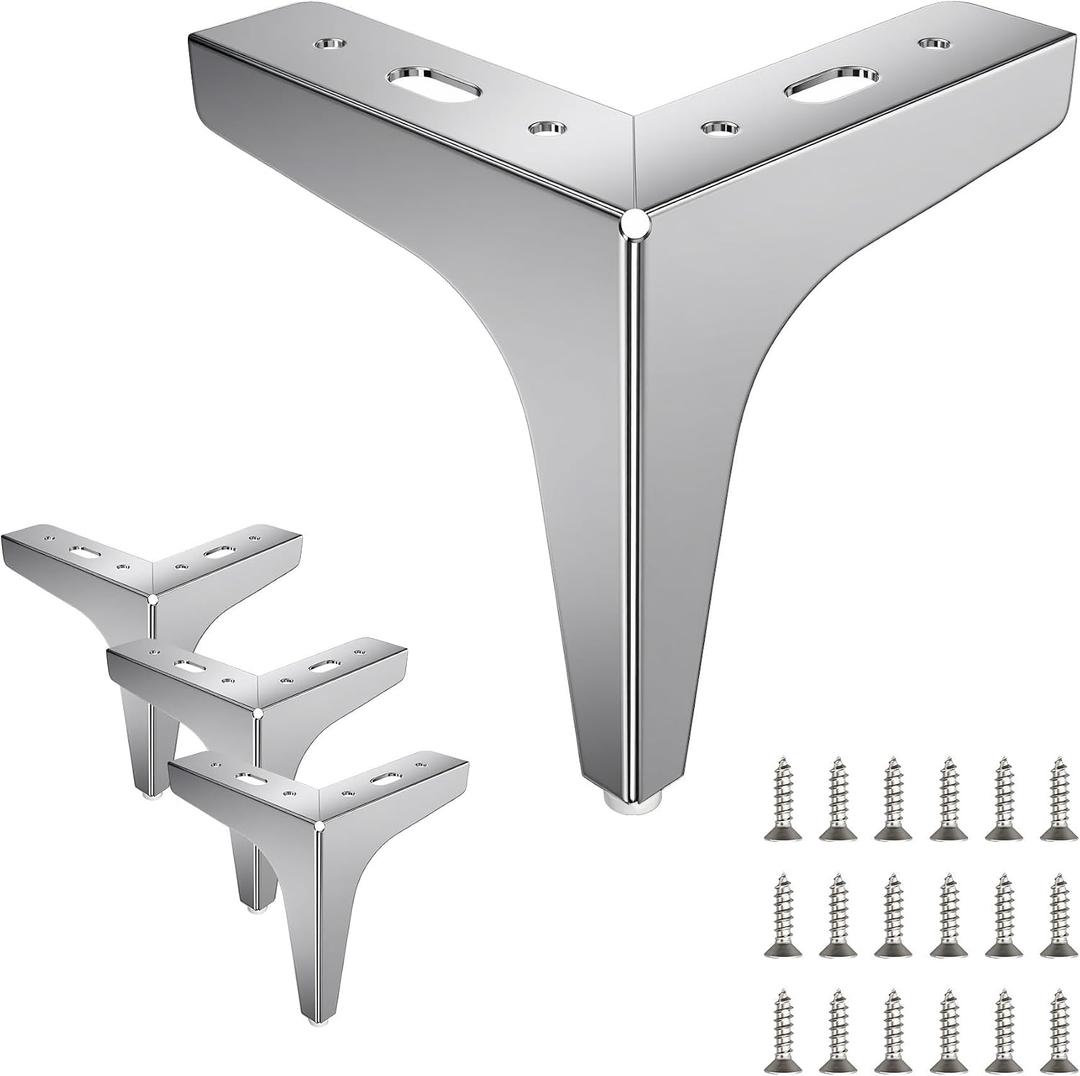 6 Inch Furniture Legs Silver Metal Dresser Legs Set of 4, 6 Inch / 150mm