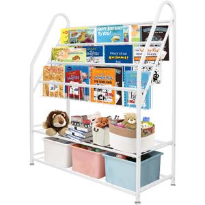 aboxoo Metal Kids Bookshelf Freestanding Bookcase for Children Room 32 in Large Toy Organizer Modern MinimalistWhite Stable Metel Bookstore Bedroom, Living, Library Book Unit Storage