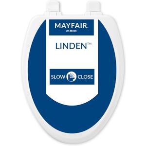 Mayfair Linden Slow Close Toilet Seat, Non Slip Heavy Duty Wood, Easy Install, Elongated, White